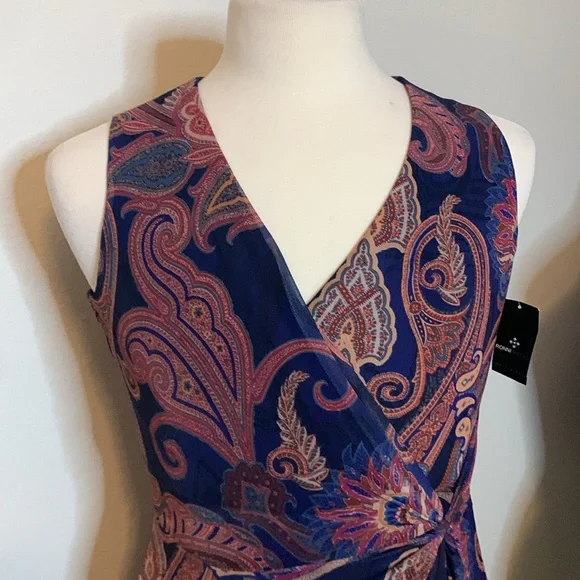 Ronni Nicole Blue & Pink Paisley Dress sleeveless size 6 PTP 18” length 47” NWT - Picture 3 of 14